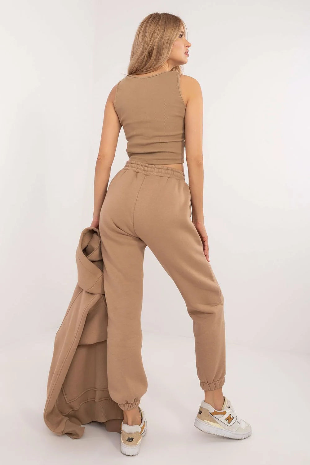 Ensemble décontracté pour femme automne-hiver, matière douce, style casual, couleur camel, sweat à capuche et pantalon joggers