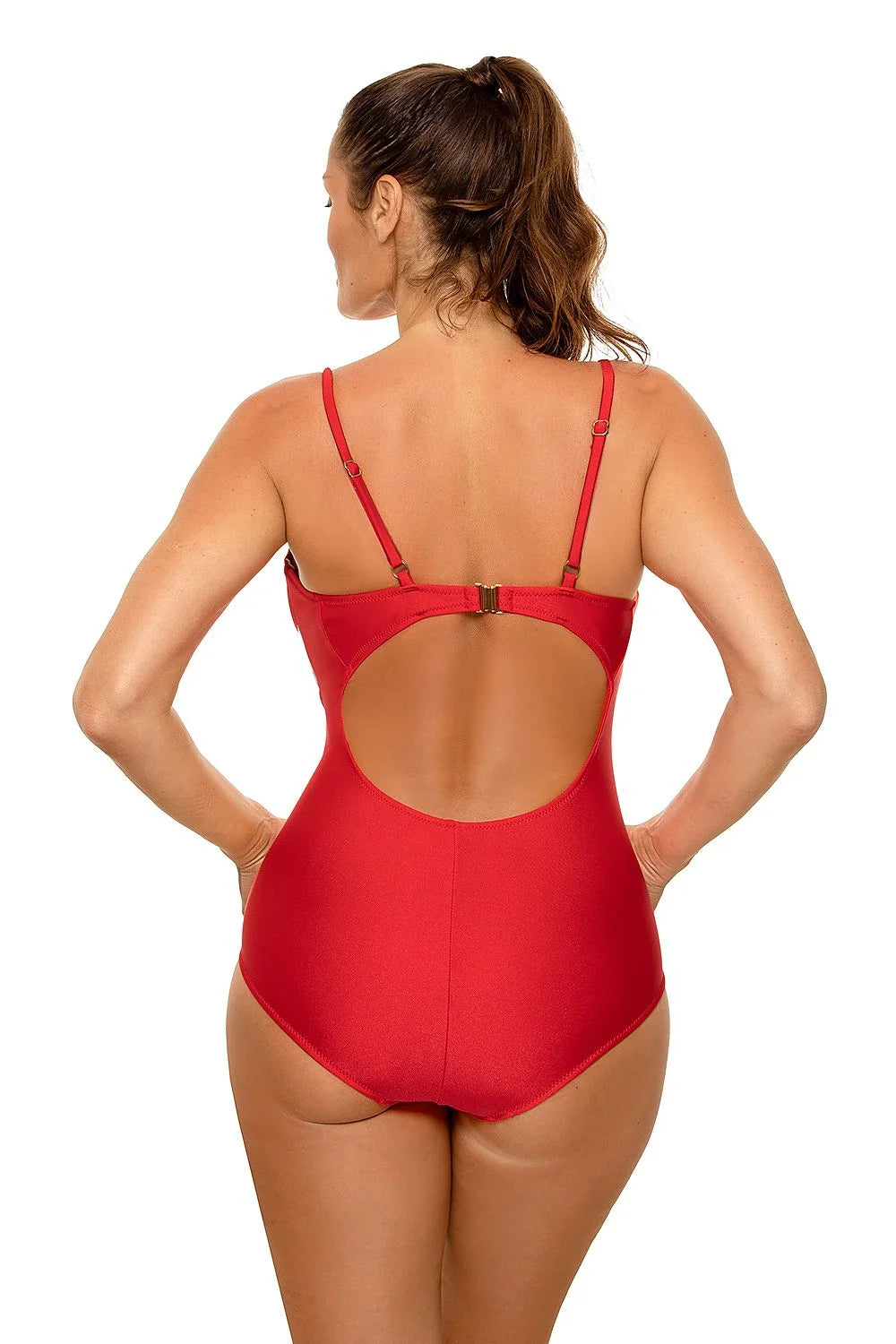 Maillot de bain une pièce lycra moderne audacieux rouge motifs géométriques sport plage chic été