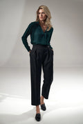 Pantalon femme taille haute noir en polyester élégant et confortable pour occasions professionnelles et soirées