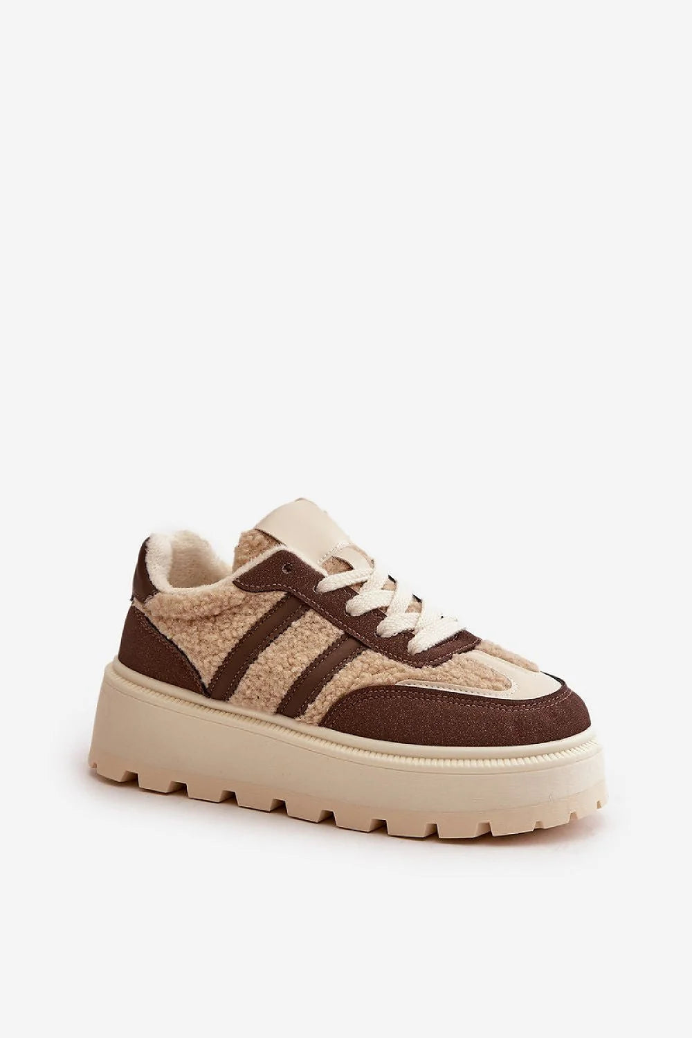 Chaussures de sport pour femmes style urbain tendance mixte cuir Sherpa beige marron plateforme confort automne hiver