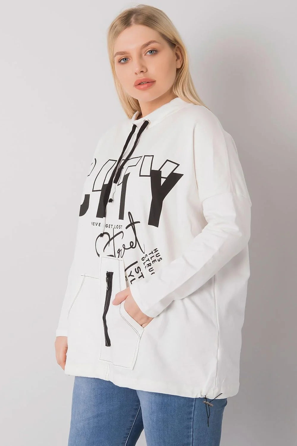 Sweat à capuche noir coton urbain moderne confortable ample avec impression CITY pour femmes tendance