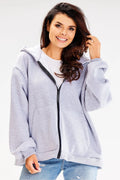 Sweatshirt ample zippé à capuche pour femme en coton 95% Elasthanne 5% style moderne avec poches kangourou