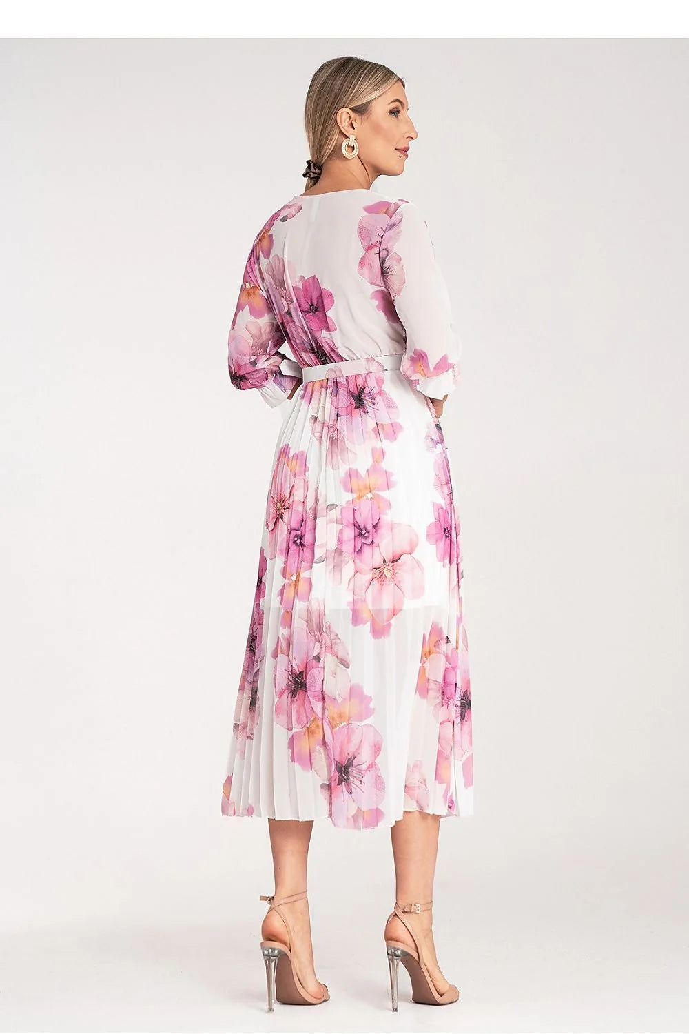 Robe de jour Figl longueur midi imprimé floral décolleté V manches 3/4 taille élastique ceinture polyester elasthanne femmes occasion formelle style romantique moderne