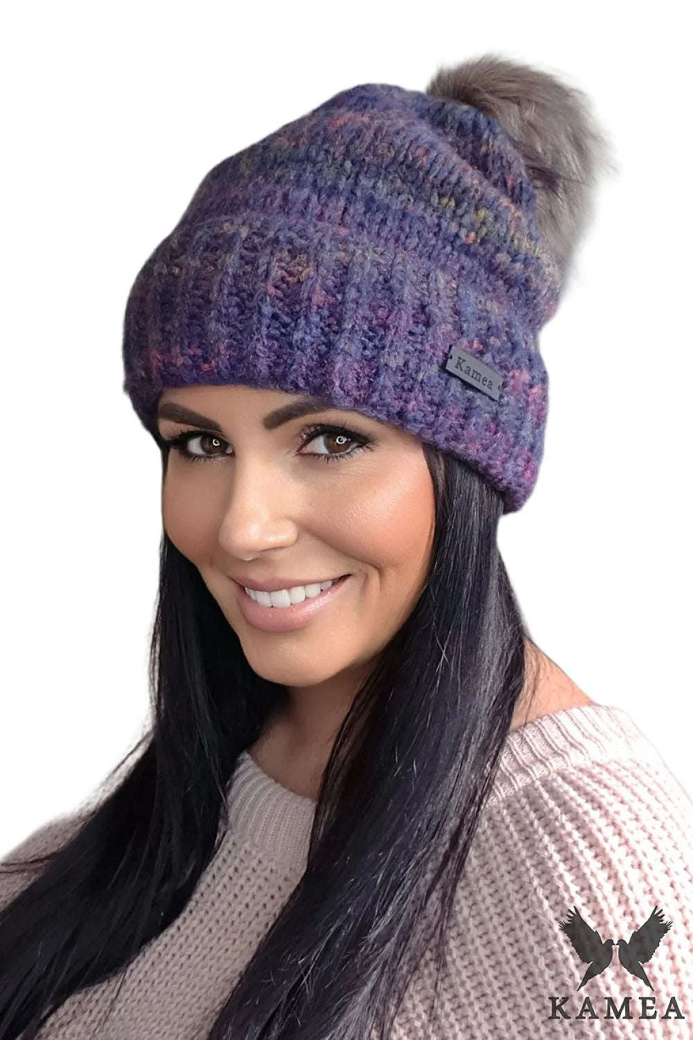 Bonnet pour femme élégant design classique pompon fourrure couleur multicolore doux chaleur hiver mode accessoire
