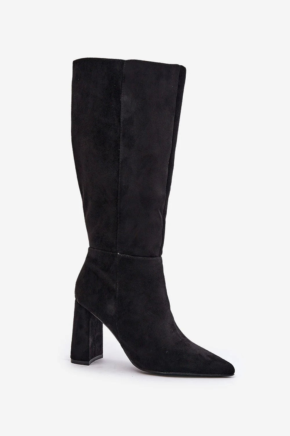 Bottes à talons aiguille en suédine noire élégantes talon carré 9cm fermeture éclair haute tige femmes
