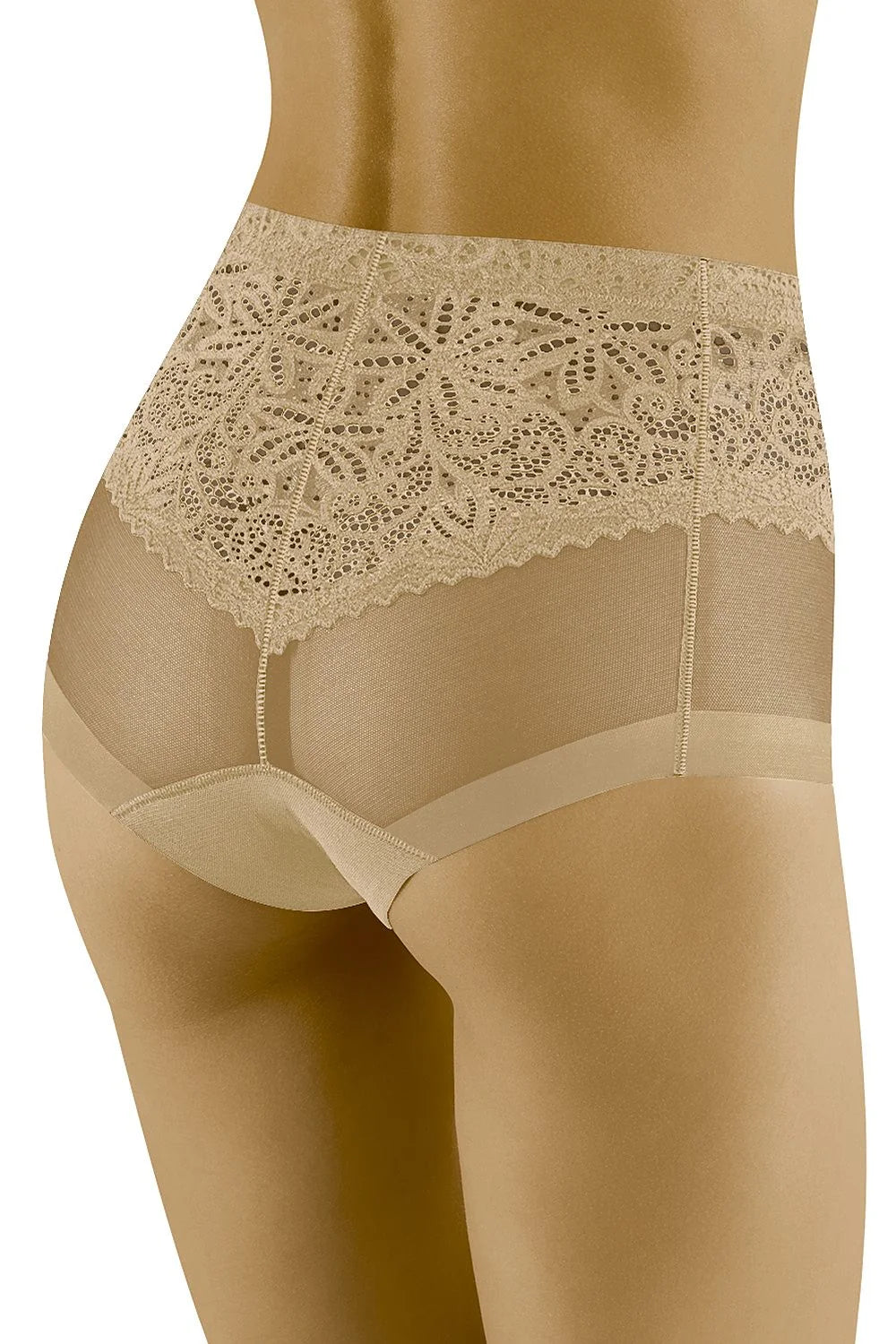 culotte taille haute dentelle noire florale tulle transparent maintien couvrante stretch confortable élasthanne polyamide bordure festonnée élégante raffinée