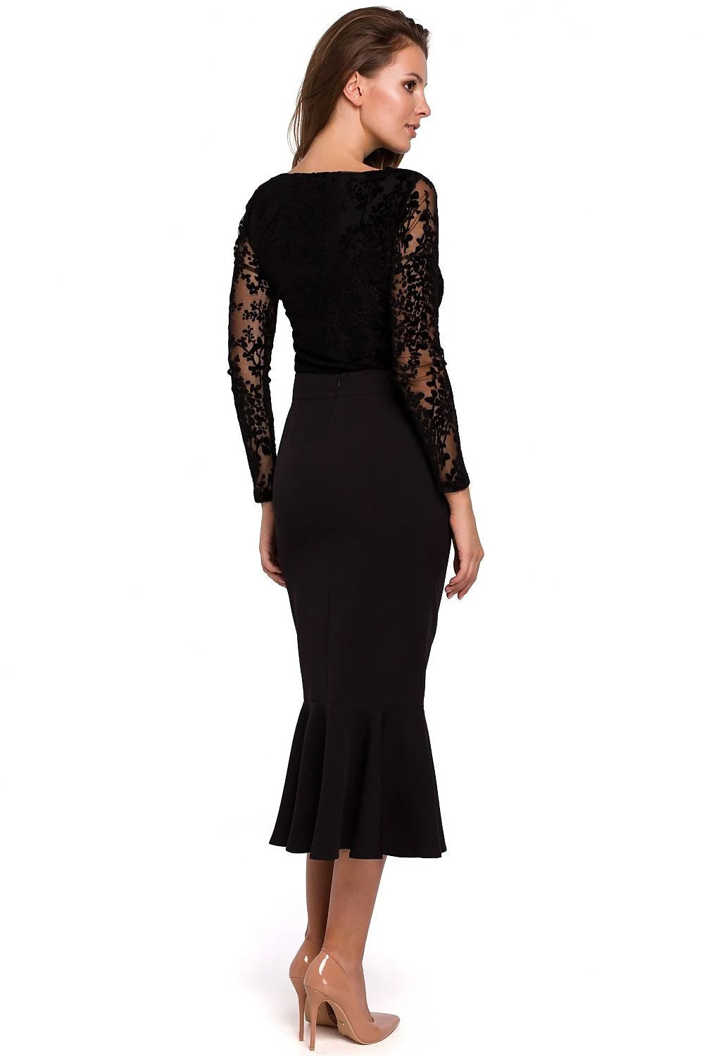 Ensemble lingerie cache-cœur coton élégant manches longues jupe crayon pour femmes sophistication moderne et chic