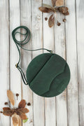 Sac à main rond en cuir naturel Paolo Peruzzi vert foncé compartiment zippé sangle ajustable style vintage occasion quotidienne femme