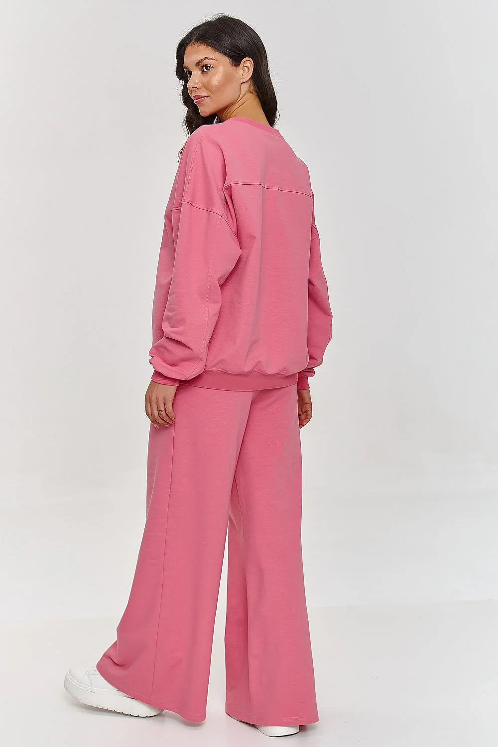 Ensemble Makadamia pour femme, sweat oversize manches longues, pantalon ample palazzo, couleur rose vif, mode décontractée, loungewear confortable