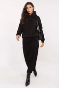sweatshirt femme oversize noir capuche imprimée boxy coton stretch doux extensible manches longues bords côtes doublé chaud confortable