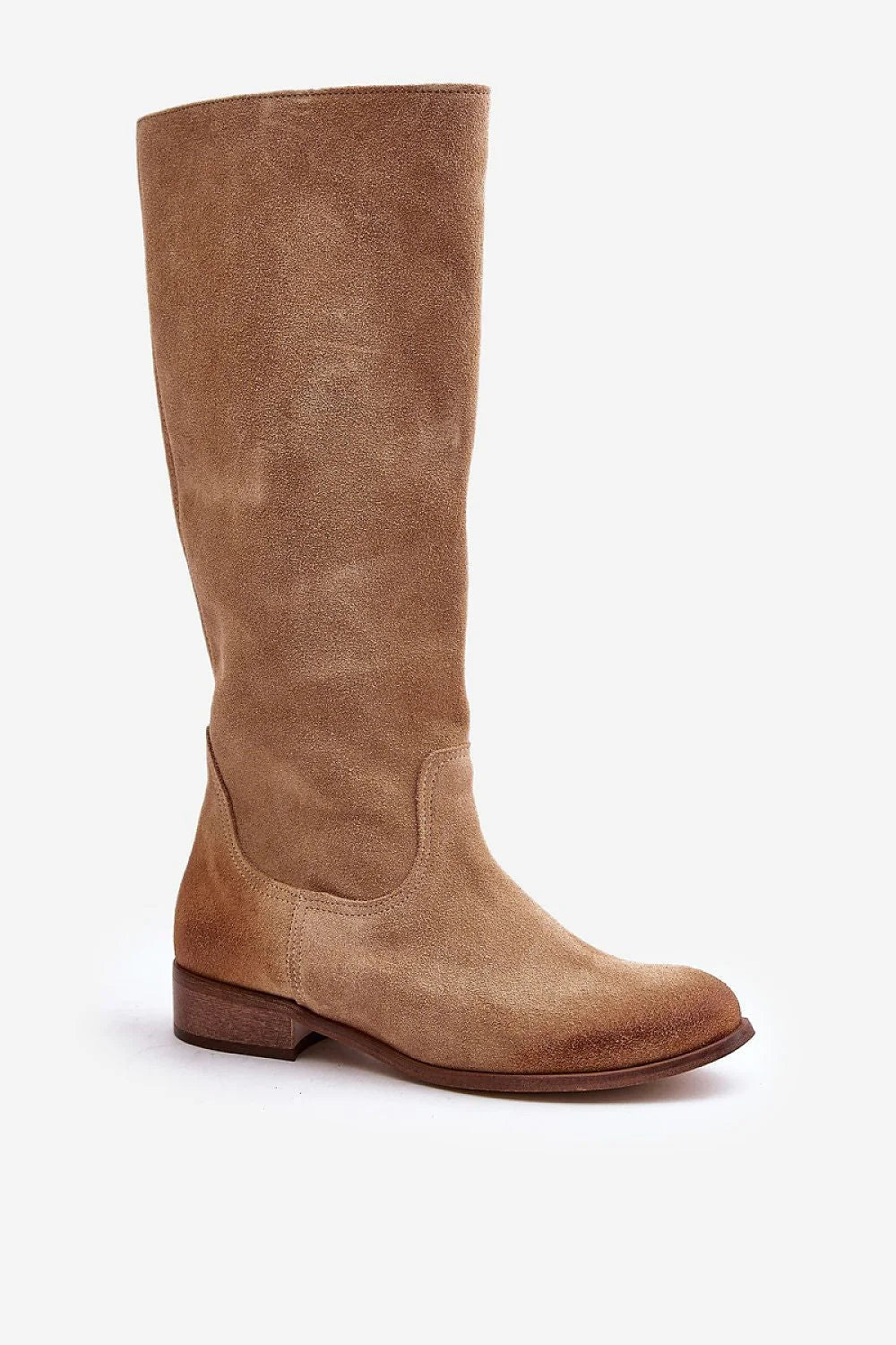 Bottes cuissardes en daim suédé beige coupe ajustée élégante confort quotidien fermeture éclair femmes
