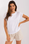 Ensemble décontracté femme t-shirt blanc short beige maille cœur dos manches courtes coton élasthanne summer look