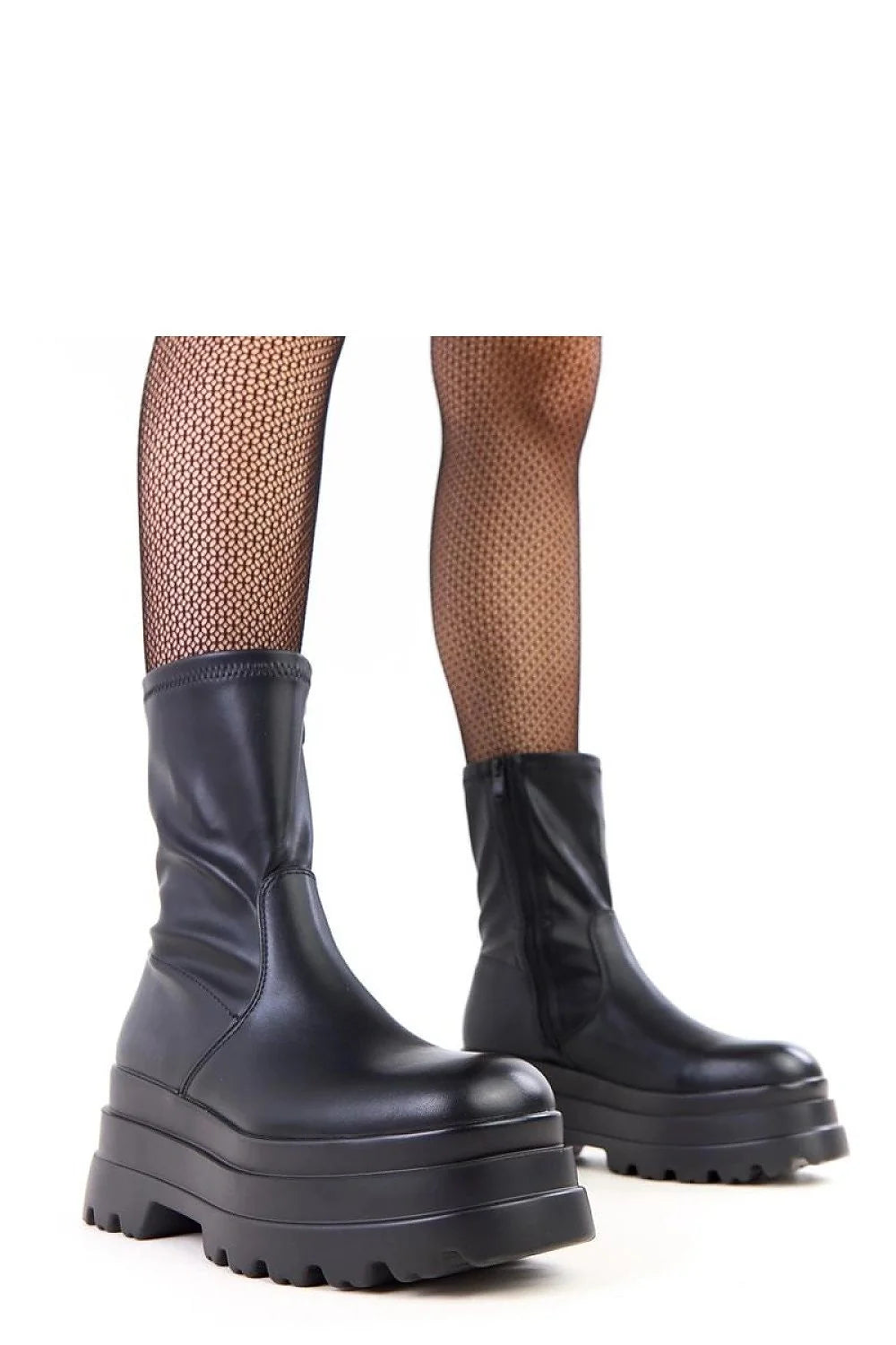 bottines femme plateforme 8cm simili cuir noir bout rond semelle crantée antidérapante fermeture éclair confortable urbaine moderne grunge