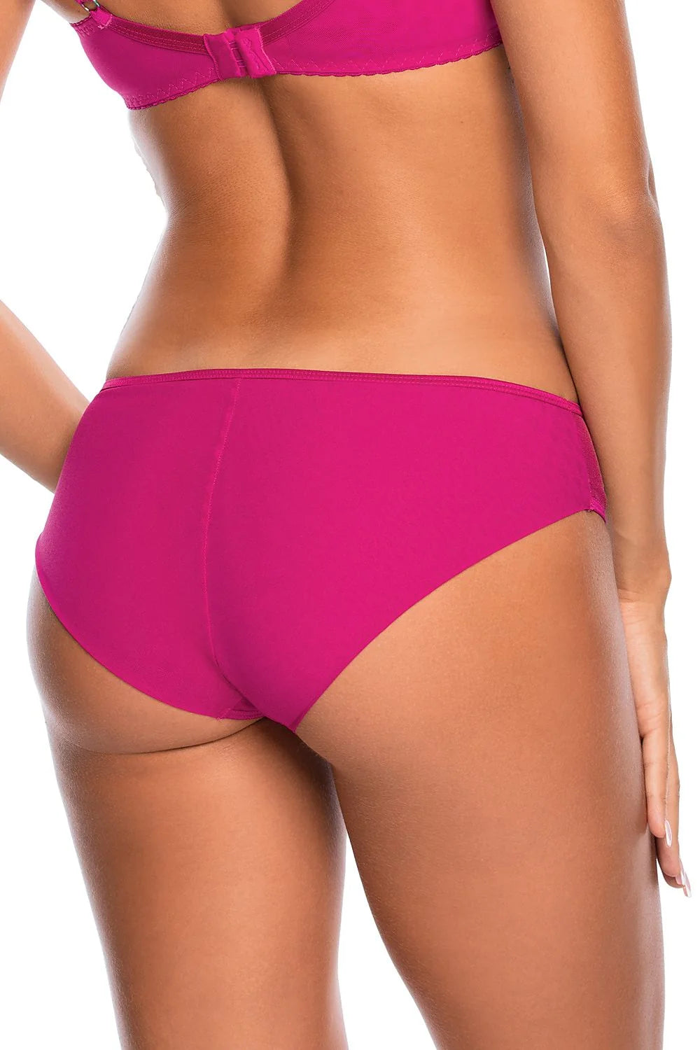 culotte bikini femme lingerie tulle fuchsia brodée florale fil métallisé satinée élasthanne polyamide taille basse ceinture fine nœud argenté