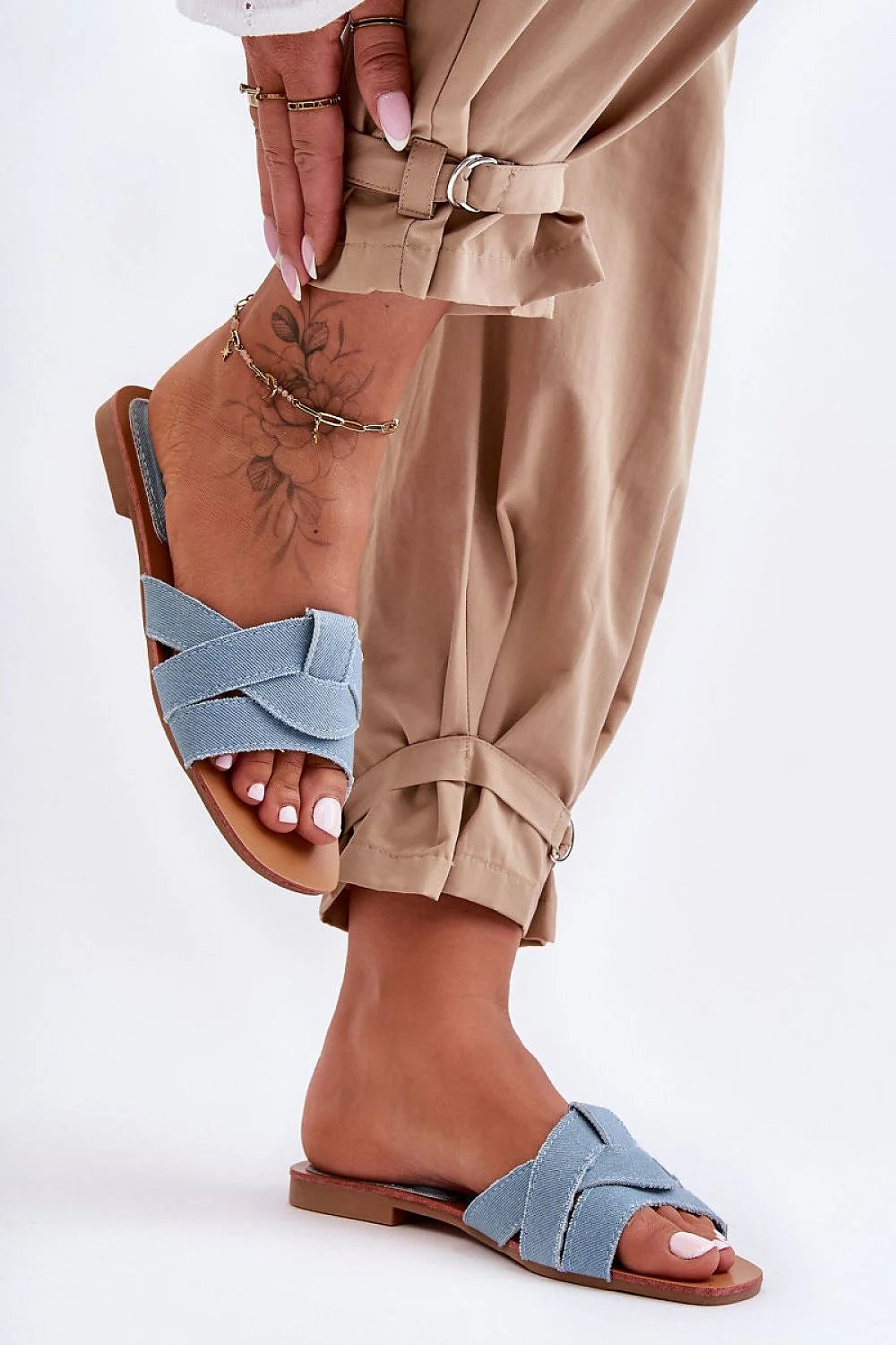 Sandales femmes été 2023 confortables style minimaliste denim bleu clair semelle plate tige respirante mariage casual