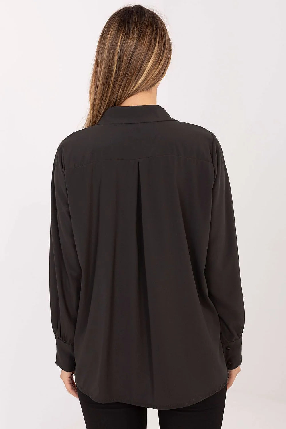 chemise femme noire manches longues poignets boutonnés volants cascade plastron jabot col classique polyester fluide léger élégant