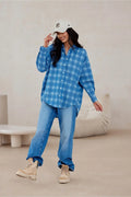 Chemise manche longue motif carreaux coton 100% coupe oversize boutons décoratifs femme style décontracté