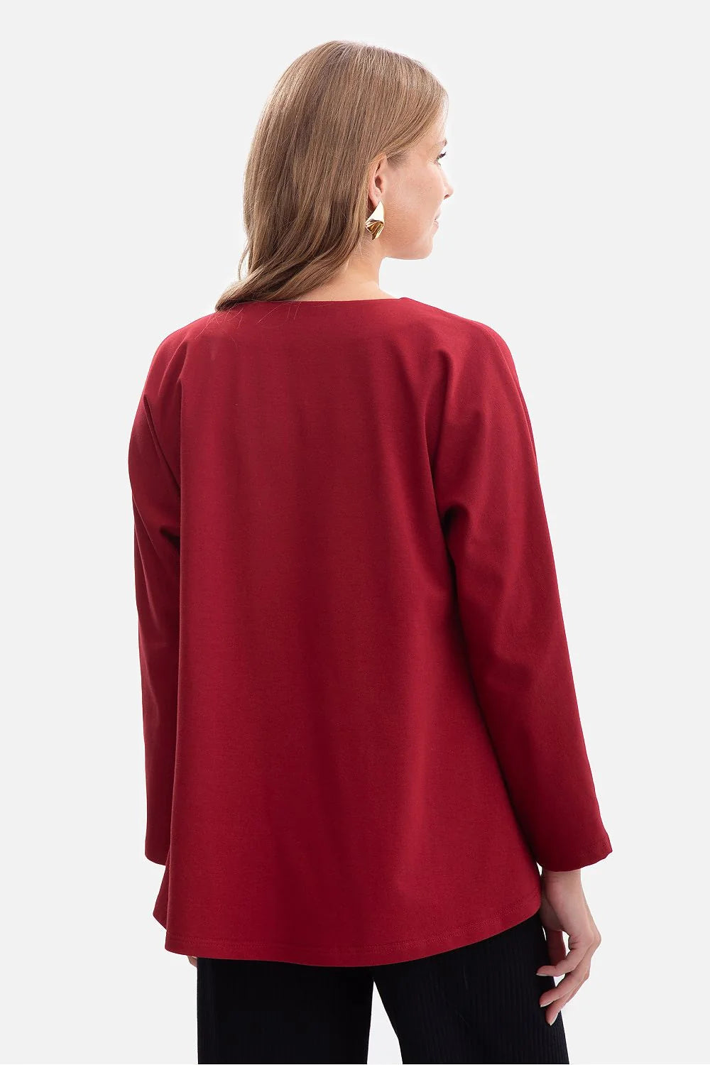 chemisier femme bordeaux jersey 260g maille douce bouclé confortable respirante col V profond manches longues coupe ample oversize