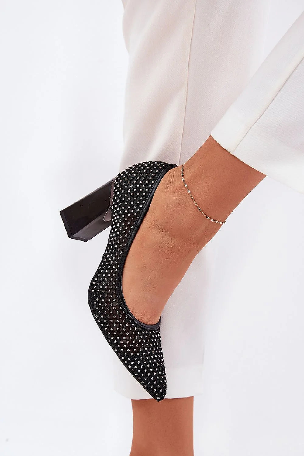 Escarpins talon large design élégant noir strass argentés Vinceza confort soirée occasion spéciale femmes