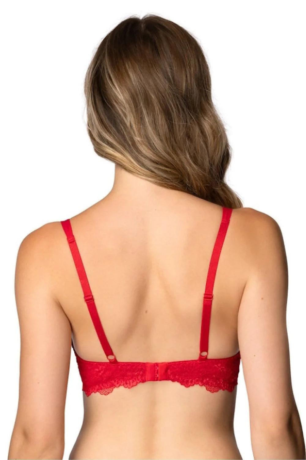 soutien gorge pushup rouge dentelle florale tulle transparent bonnet emboitant coque fine armatures maintien structuré décolleté V string échancré sexy