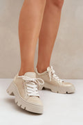 Chaussures de sport Step in style pour femmes cuir naturel semelle épaisse style sport-chic beige clair élégance polyvalente confort quotidien