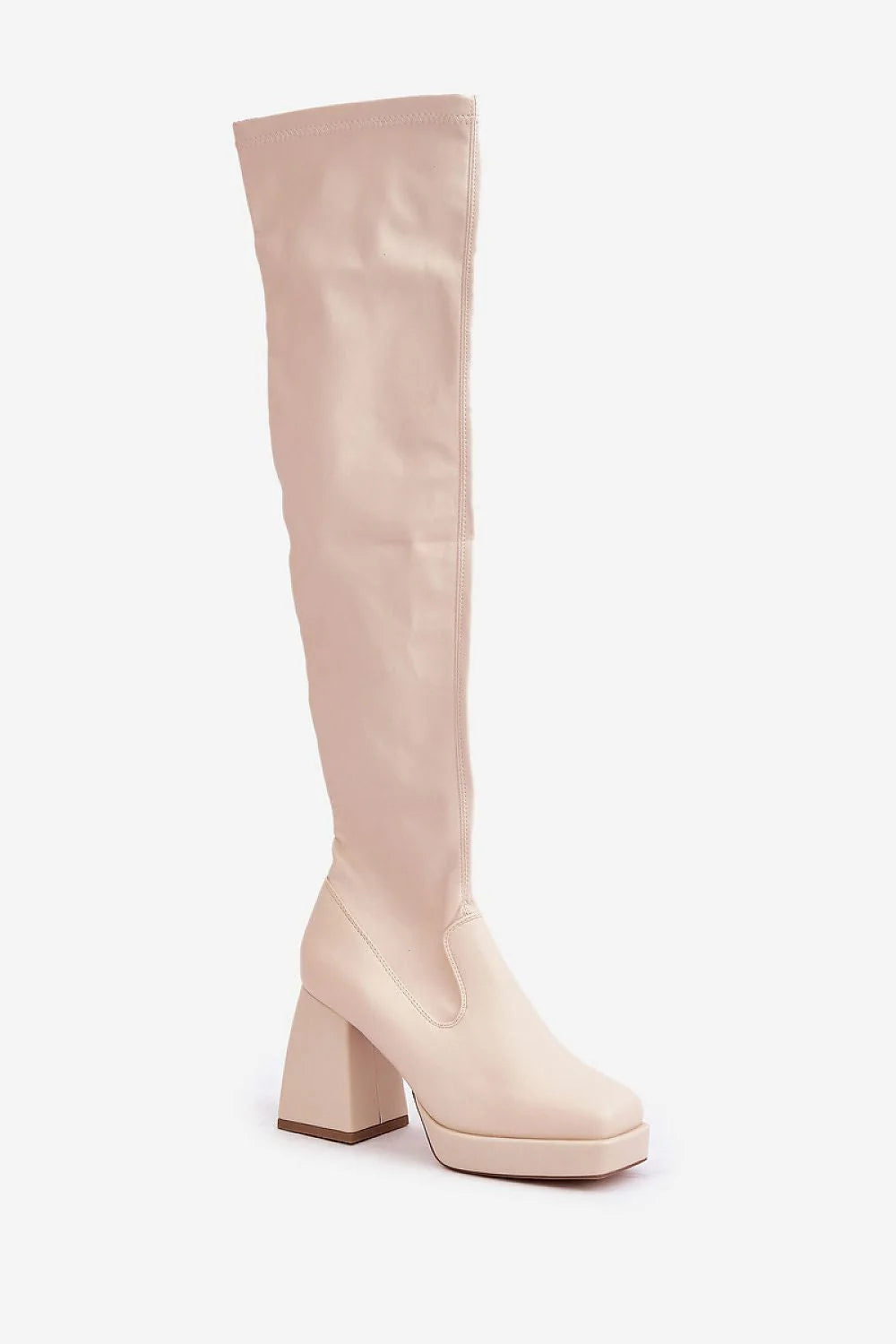 Bottes à talons carrés en cuir artificiel femmes over-the-knee fermeture éclair talon 8-10cm style moderne