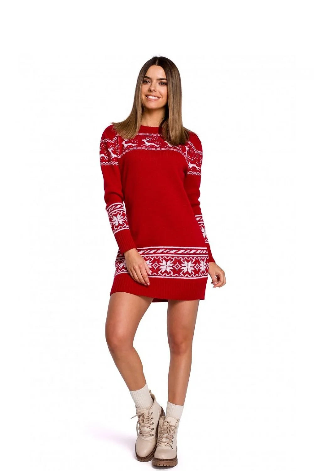 Robe pull femme laine tricotée décontractée motifs Noël rennes flocons élégante pour hiver festif