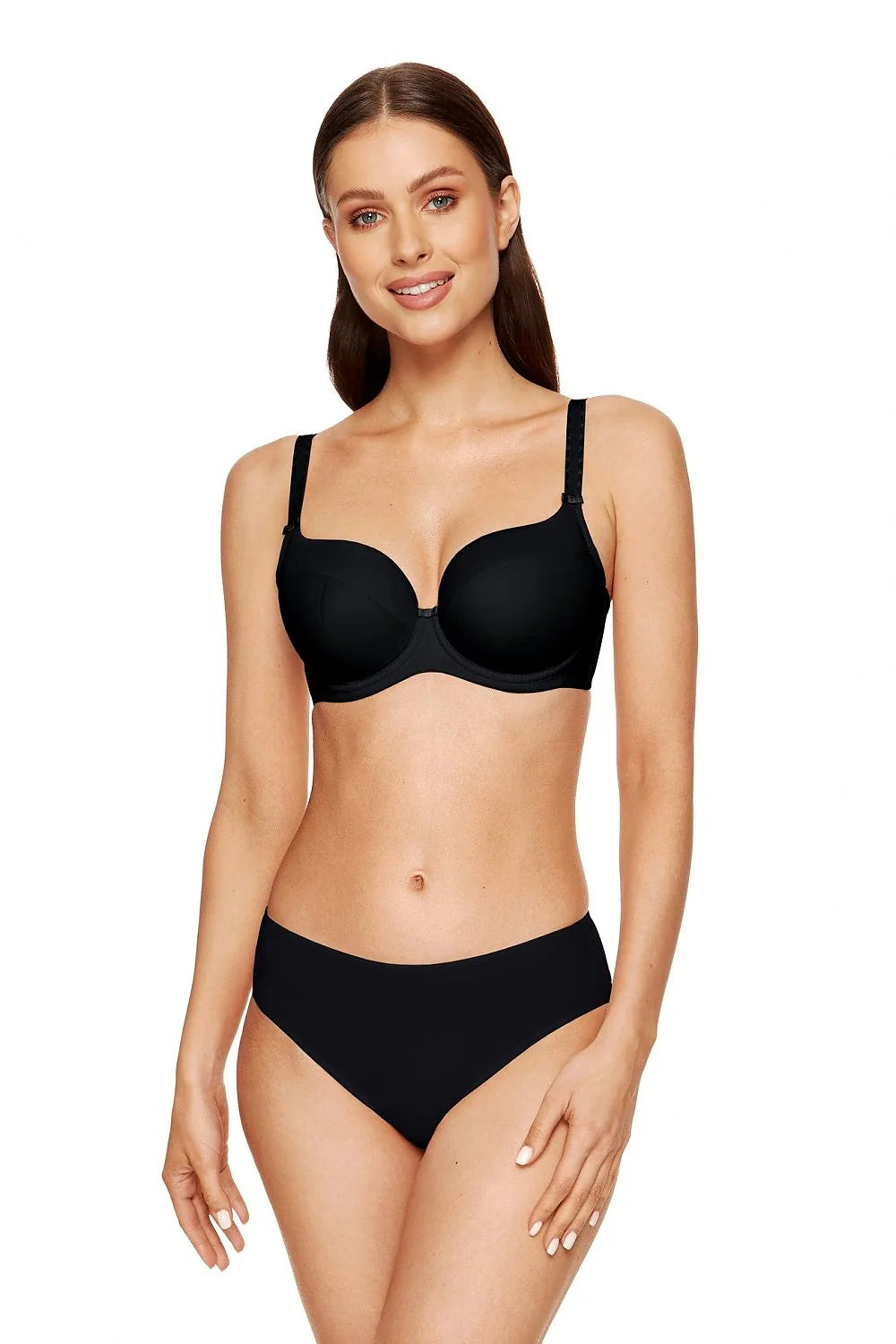 Ensemble de lingerie femme noir soutien-gorge rembourré briefs classiques coupe emboîtante matières élasthanne polyamide