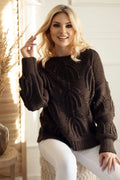 Pull tricot marron oversize cosy motifs relief manches longues automne hiver femme mode décontractée