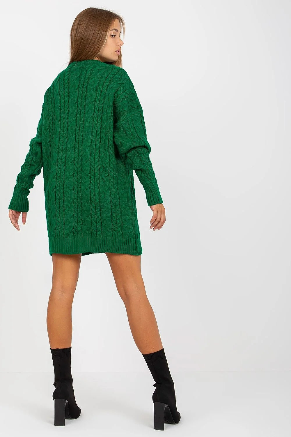 Robe-pull moderne design casual style décontracté robe-pull longue manches longues matière épaisse couleur verte fit ample universel