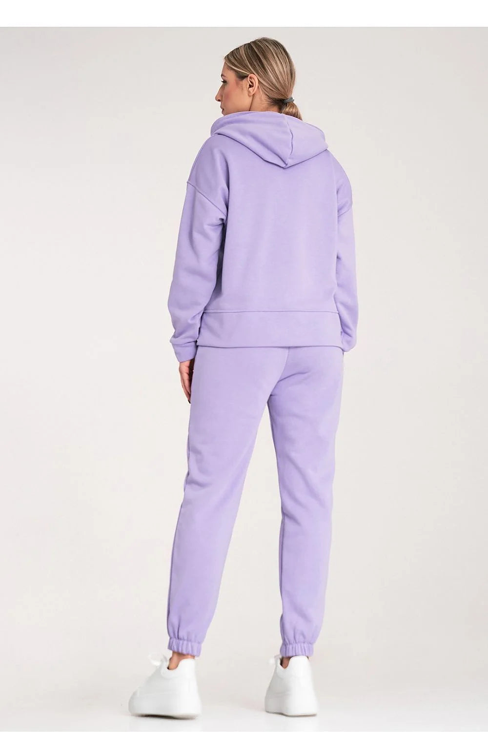 Ensemble de survêtement pour femme moderne et confortable, hoodie à capuche avec cordon de serrage, pantalon de jogging élastique à taille ajustable, couleur lavande, 80% coton 20% polyester, parfait pour le quotidien ou les loisirs