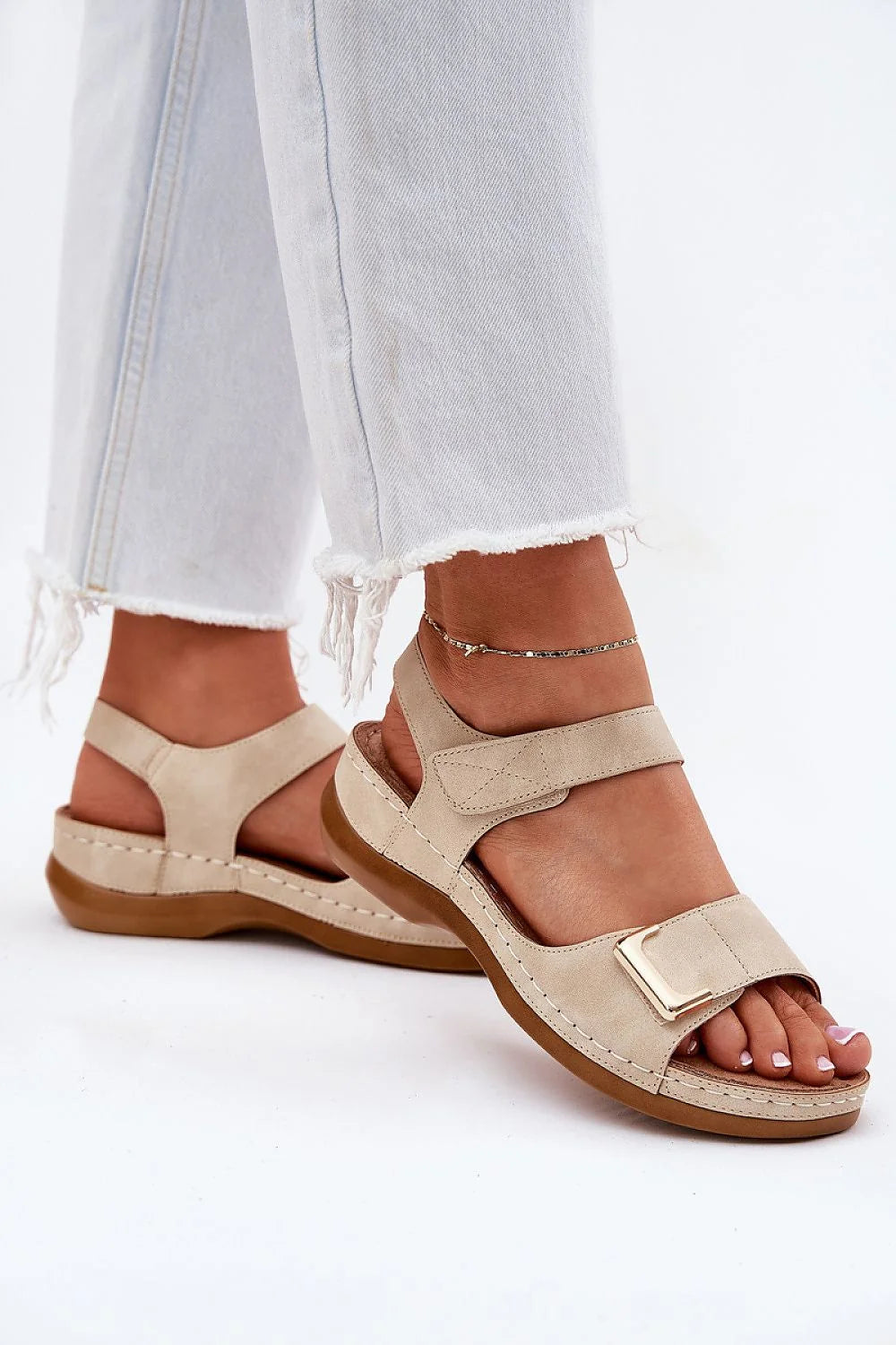 Sandales femmes cuir artificiel style moderne décontracté double sangle velcro confort tout jour sandales été occasion