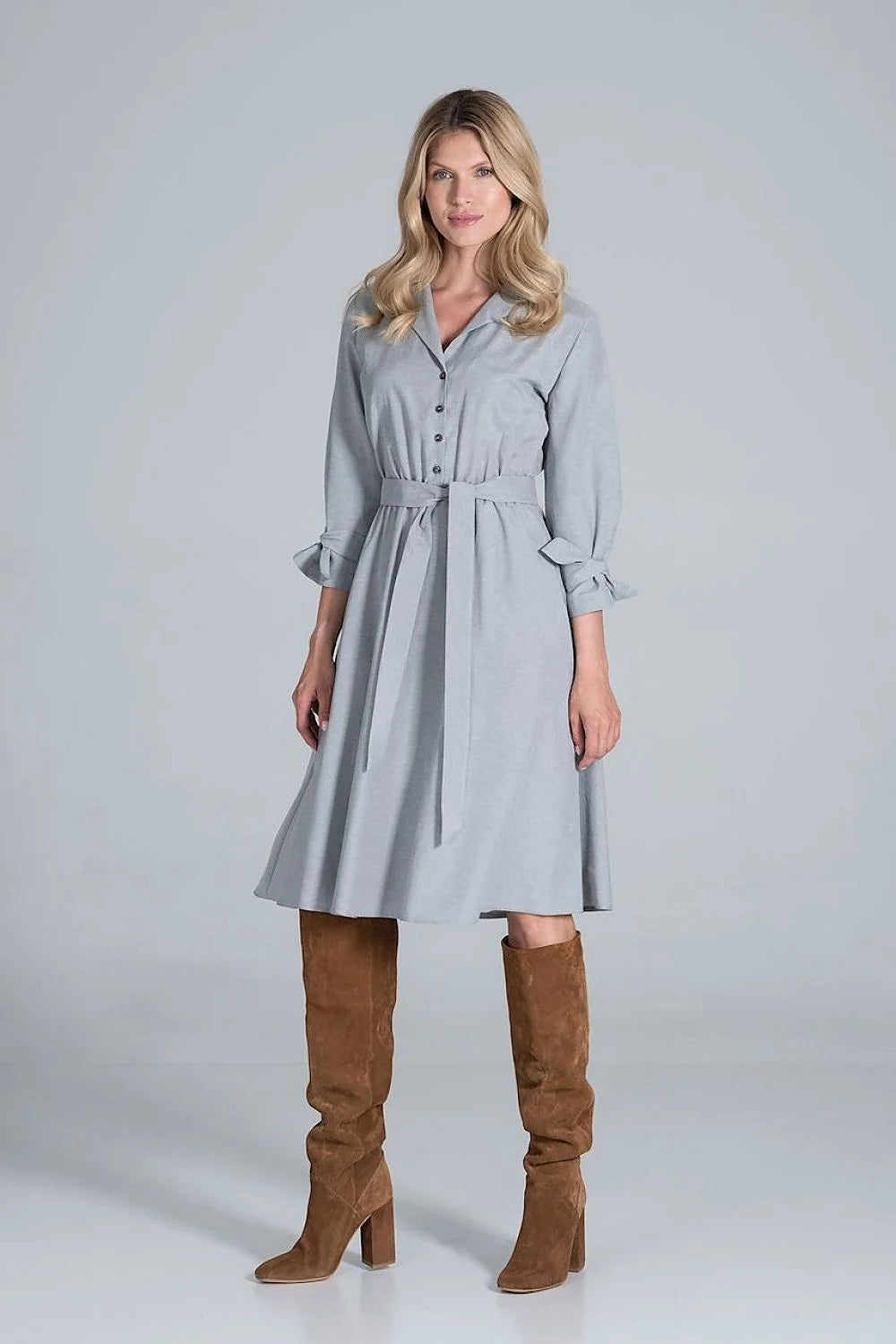 Robe chemise viscose décontractée à carreaux manches longues ceinture ajustable élégante pour femme automne