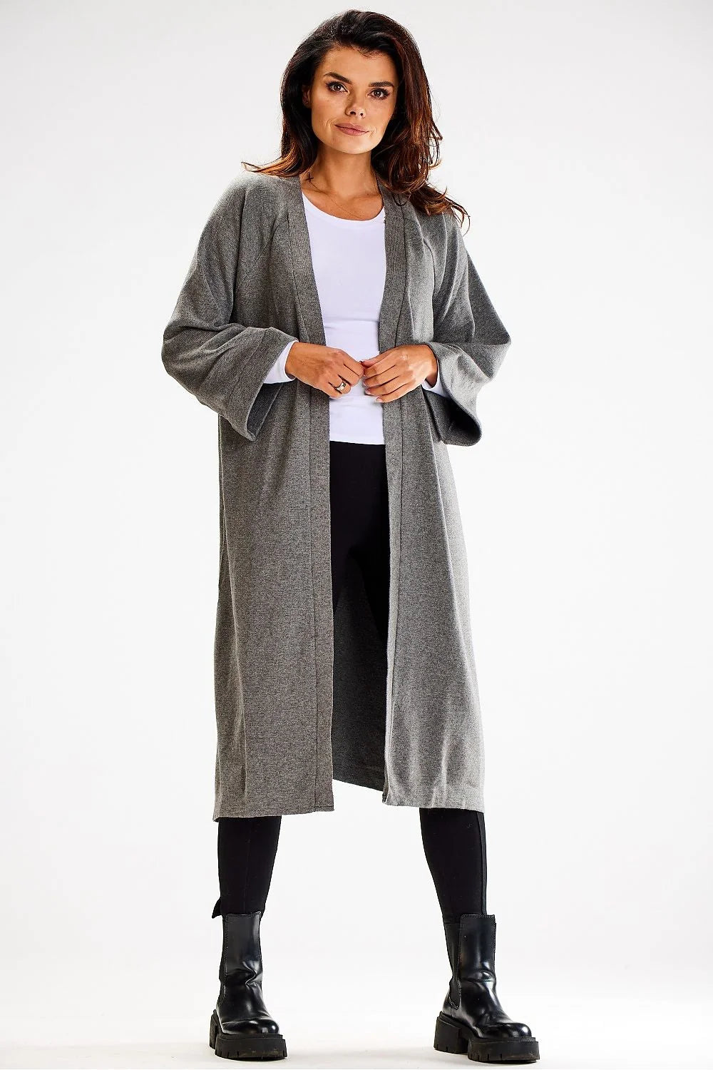 Manteau long pour femme cardigan à manches larges ceinture à nouer matière douce automne-hiver élégance intemporelle