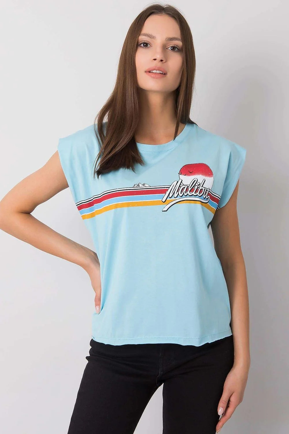 Tshirt Fancy femme noir coton jersey léger doux respirant coupe ample boxy manches courtes tombantes encolure ronde imprimé