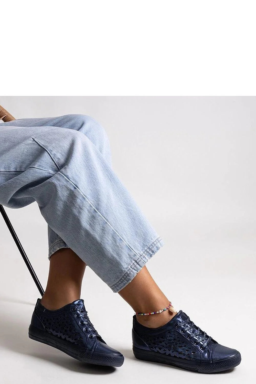 Baskets mode modernes femmes bleu marine ajourées tige haute lacets confort ville décontractées élégantes
