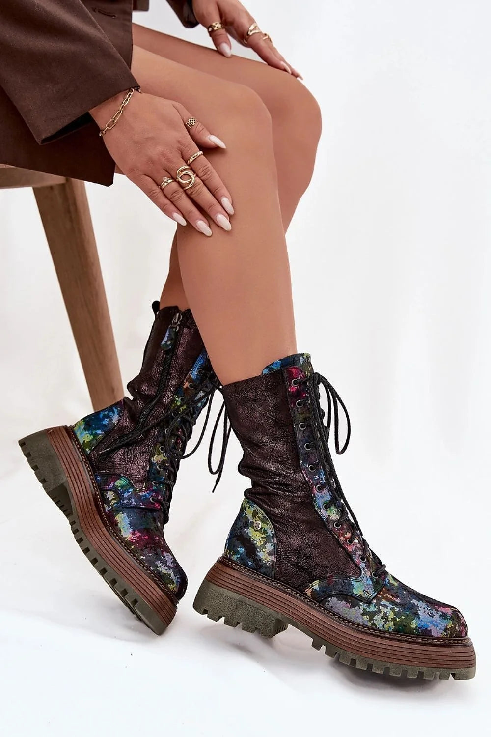 bottines cuir naturel plateforme talon plat 6cm tige 21cm fermeture éclair intérieur laçage semelle souple confortable Maciejka femmes élégantes durables