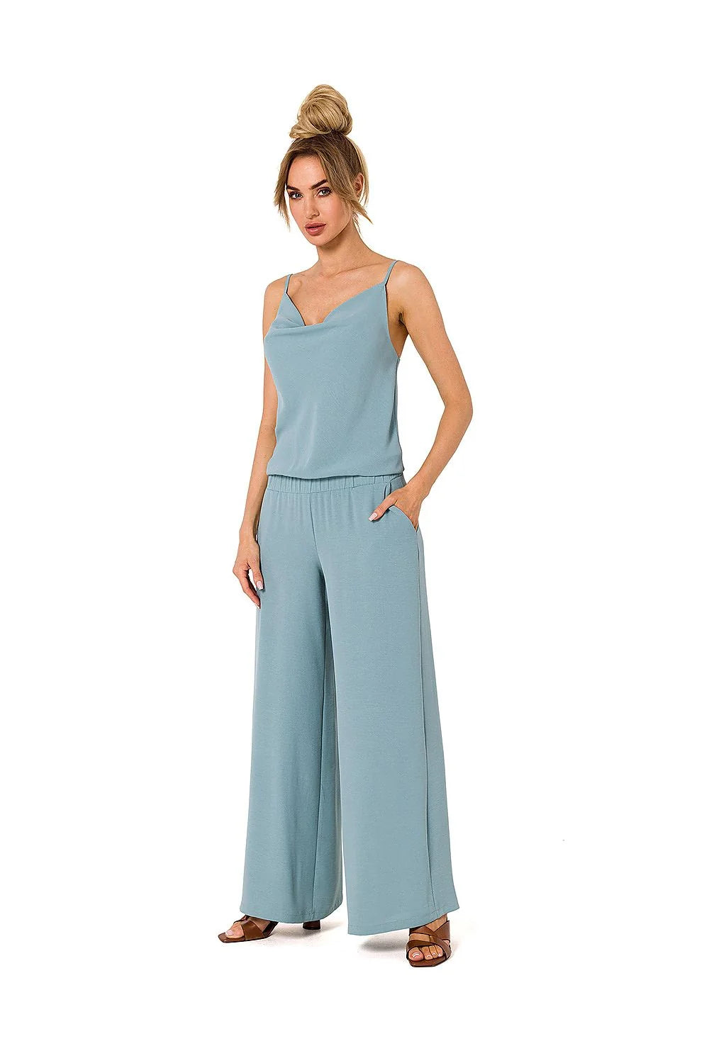 Combinaison Moe ensemble mode femme chic Casual Design drapé neckline thin straps Elastic waist Side pockets Flowy cut Polyester Elastane