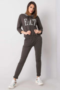 ensemble streetwear femme hoodie sweatshirt FACT gris anthracite molleton jersey extensible coton élasthanne pantalon slim ajusté capuche cordon