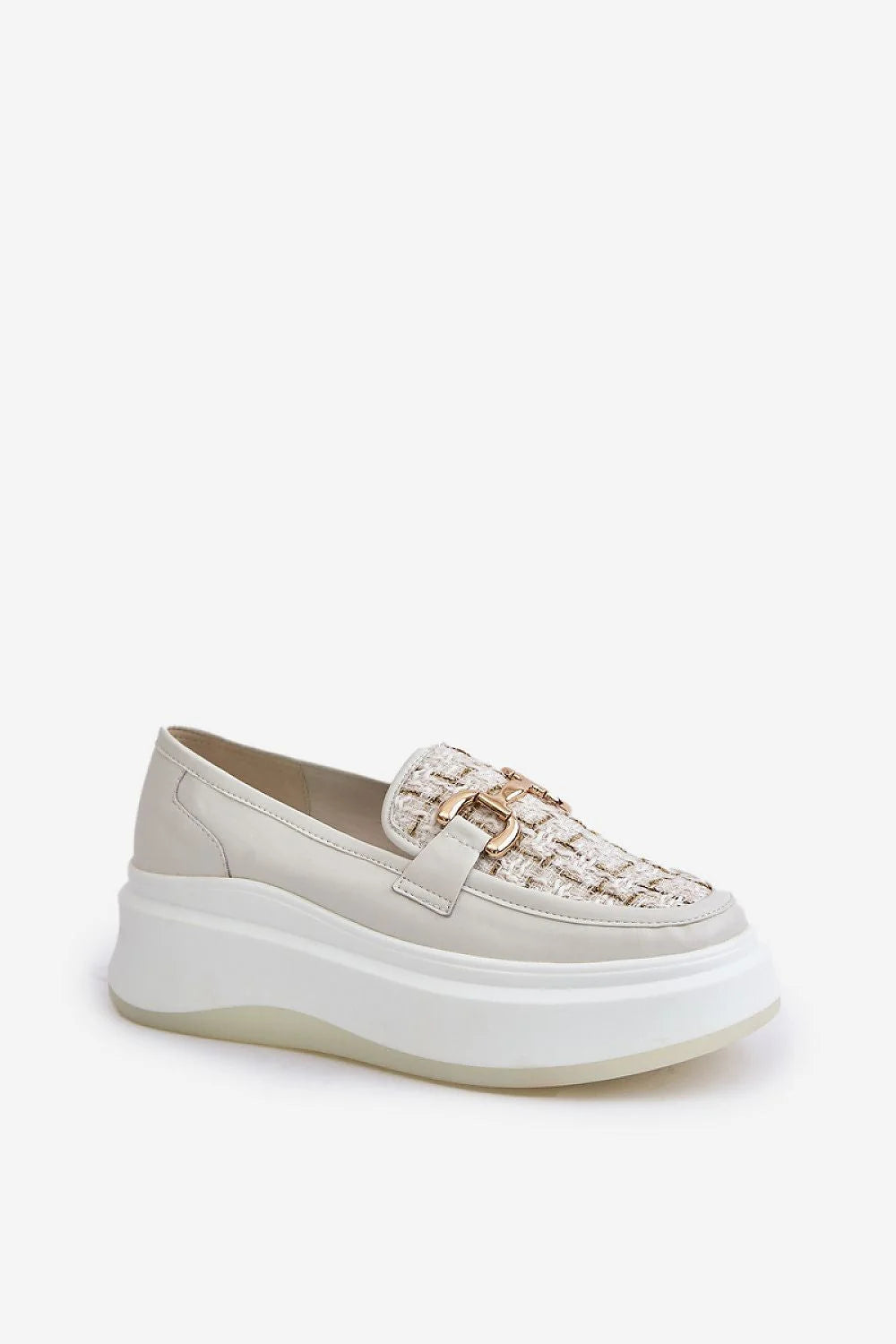 Mocassins pour femmes élégants plateforme cuir blanc doré style moderne confortable occasion quotidienne et formelle