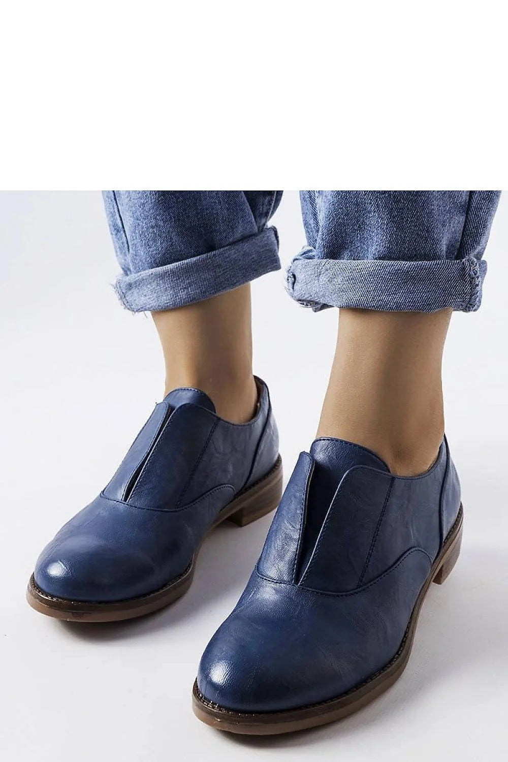 Chaussures pour femmes Derby style sans lacets cuir lisse bleu foncé coupe basse élégante confortable respirante occasion quotidienne semi-formelle