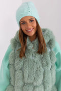 bonnet menthe angora acrylique tressé côtelé perles bleues doux chaud ajusté beanie femme élégant cosy chic