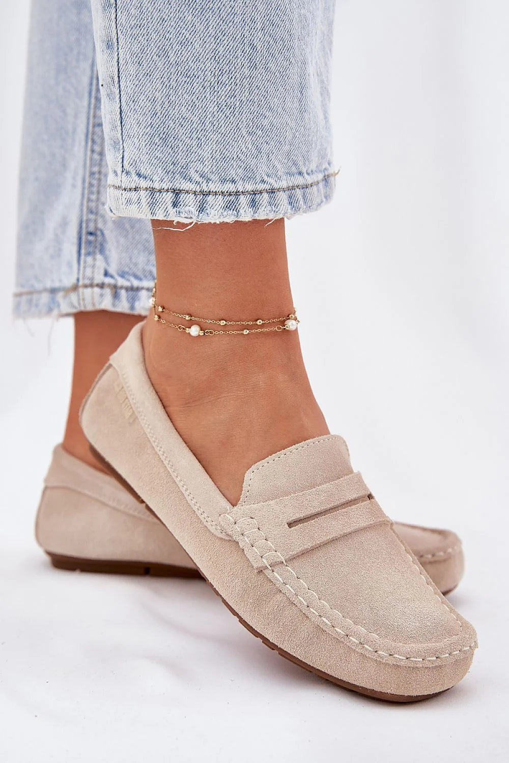 Mocassins femmes style intemporel daim naturel beige pâle confort quotidien mode classique