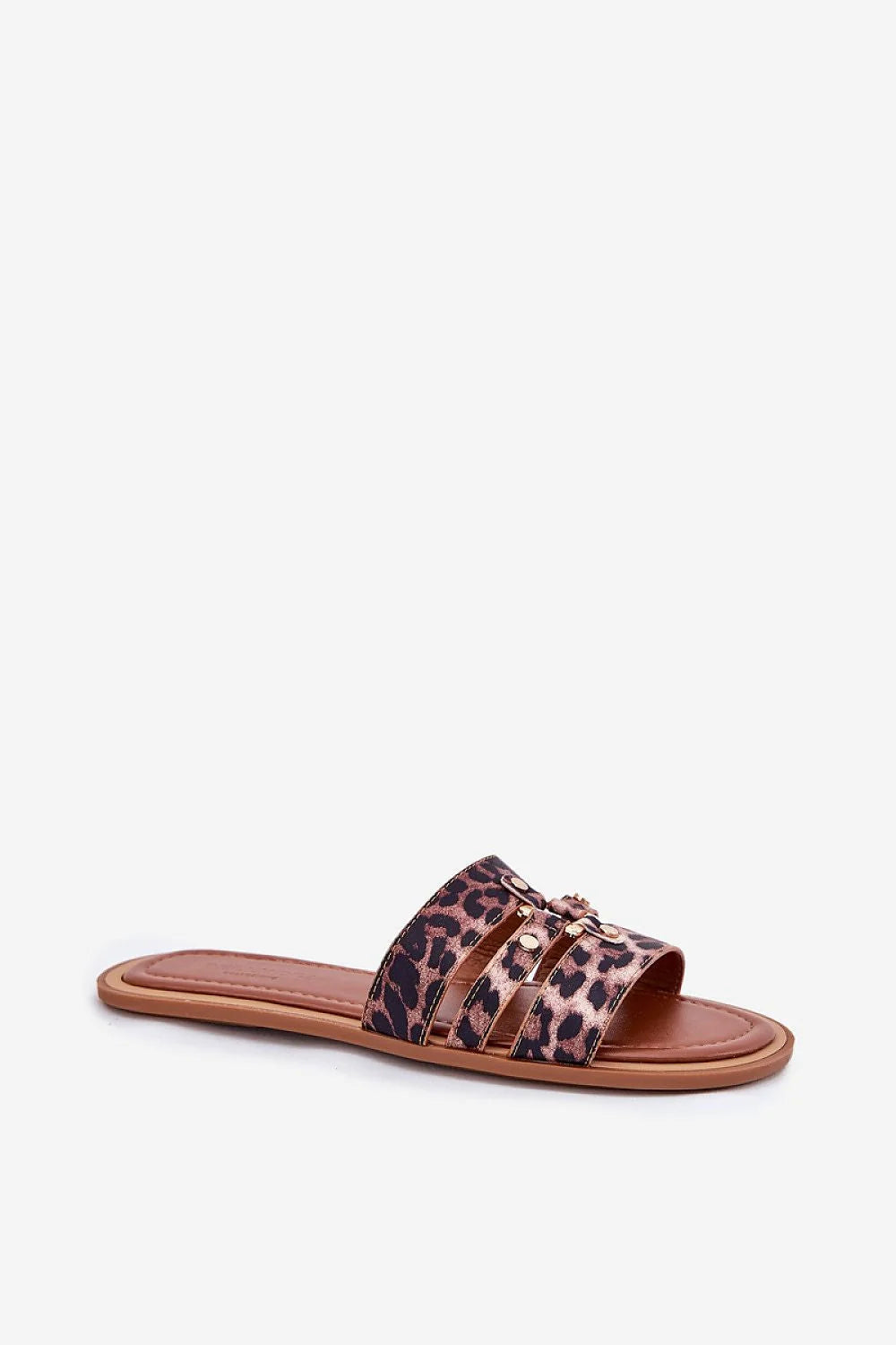 Sandales femmes design élégant mules ouvertes imprimé léopard détails métalliques dorés confortable été ville style moderne