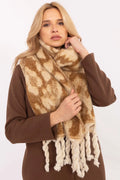 Écharpe à motif léopard imprimé, franges épaisses, style chic, hiver, polyester 100%, accessoire féminin, look élégant, polyvalent