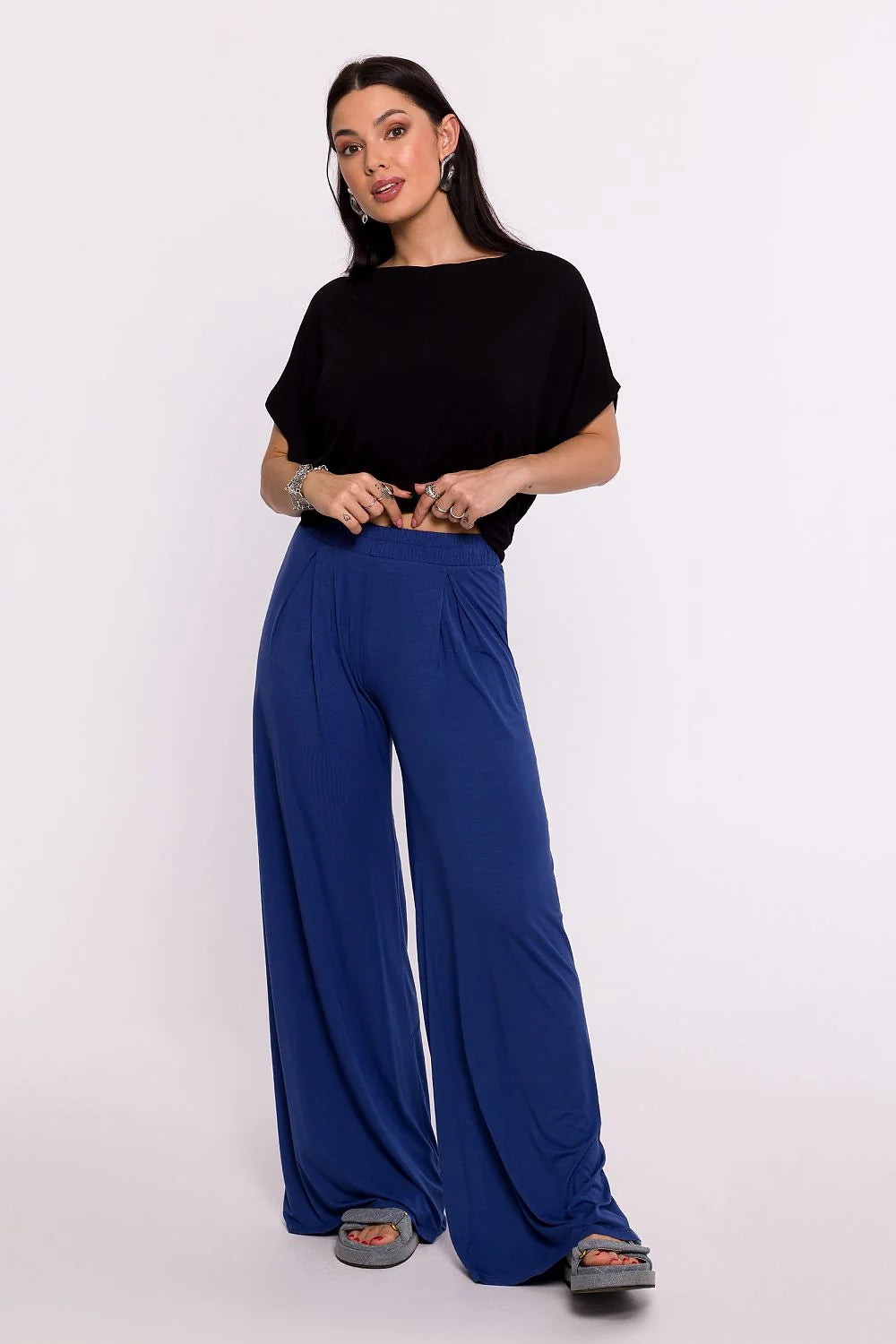 Ensemble femme Be Wear casual modern set top noir pantalon bleu navy maille viscose confort style