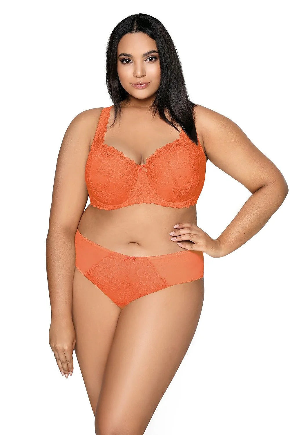 Soutien-gorge rembourré Mat dentelle orange floral grande taille soutien-gorge structuré à armatures bonnets pleins bretelles larges maintien optimal confort femmes
