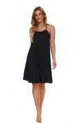 Chemise de nuit élégante noire évasée genou longueur bretelles ajustables guipure dos polyamide elasthane femme