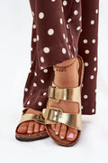sandales femme mule deux brides réglables boucles doré cuir synthétique liège semelle anatomique suède écologique rembourrée antidérapante estivale