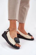 sandales femmes synthétique verni beige plateforme compensée semelle épaisse noire torsadée bride cheville réglable boucle décor carré texturé élégant confortable